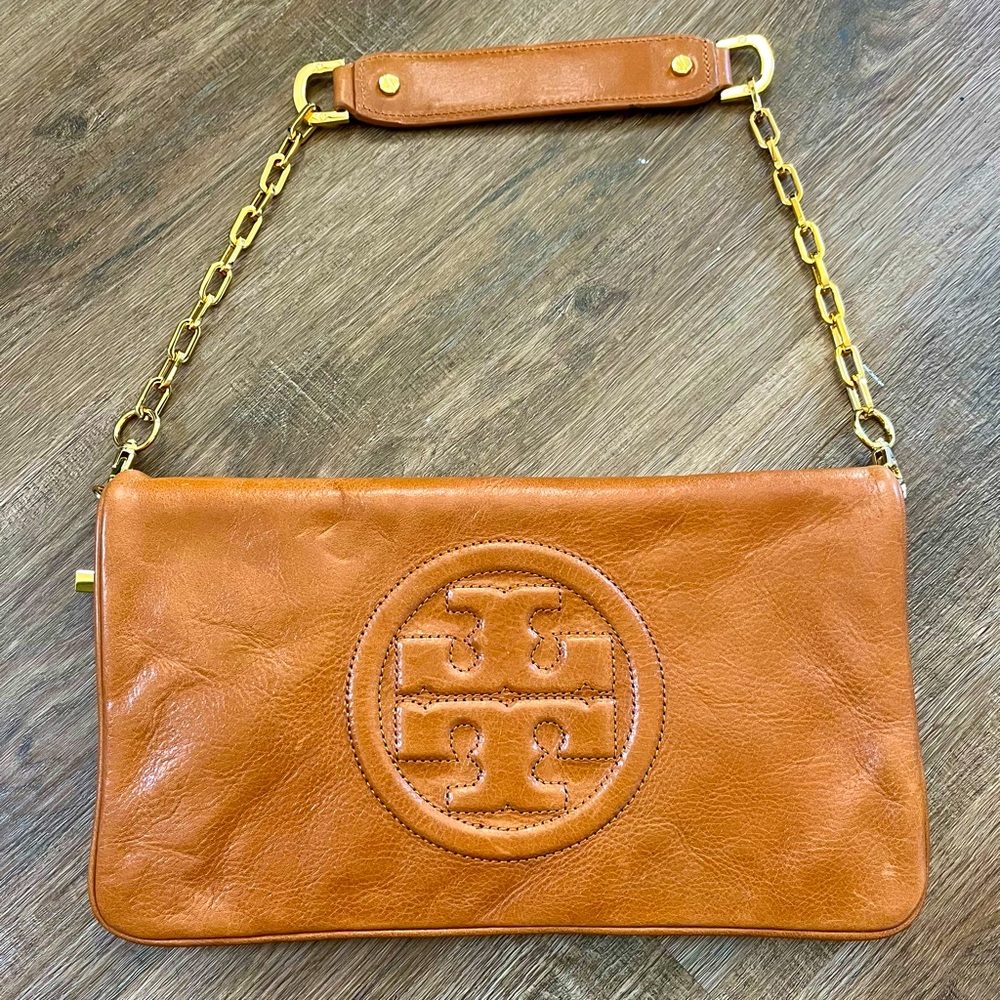 Tory Burch Reva Bombe Leather Clutch/Shoulder Bag